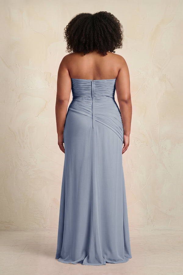 Twilight Sheath Chiffon Strapless Pleated Bridesmaid Dress (2) | KISSBRIDAL[sizeplus]