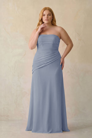 Twilight Sheath Chiffon Strapless Pleated Bridesmaid Dress (3) | KISSBRIDAL[sizeplus]