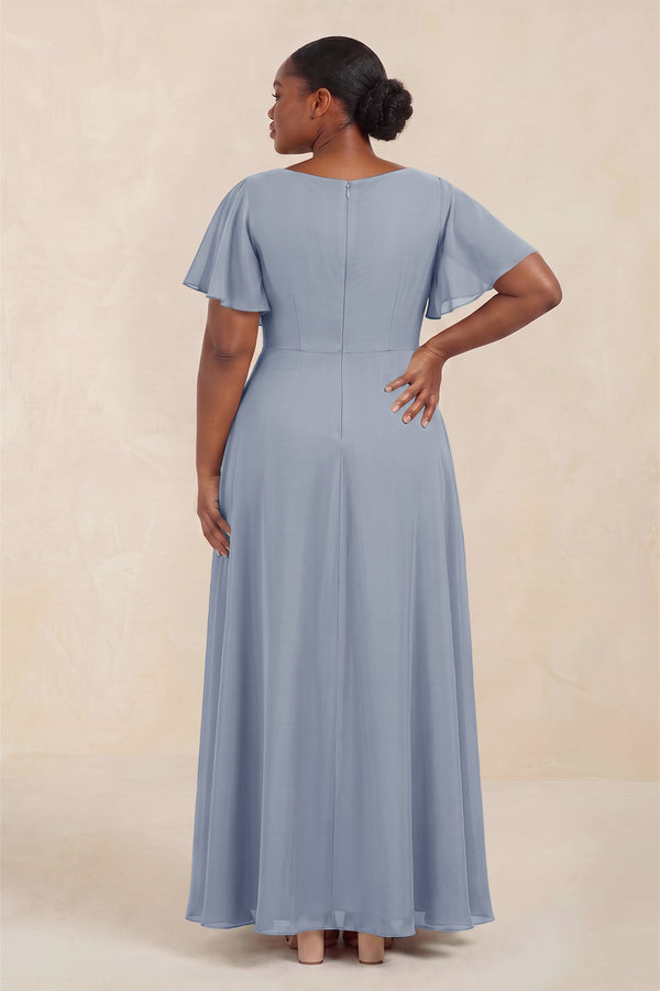 Twilight Short Sleeves Bateau A-Line Chiffon Bridesmaid Dress (4) [sizeplus] | KISSBRIDAL
