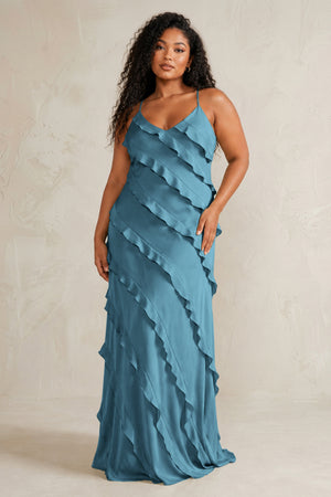Twilight Spaghetti Straps Sheath Stain Ruffled Bridesmaid Dress (3) | KISSBRIDAL[sizeplus]