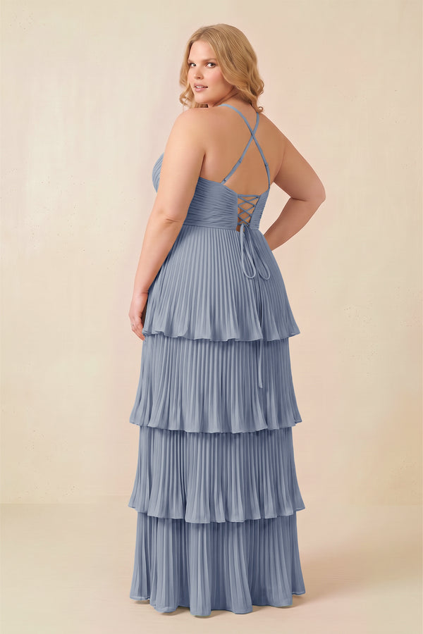 Twilight Tiered Pleated V-Neck A-Line Chiffon Bridesmaid Dress (4) [sizeplus] | KISSBRIDAL