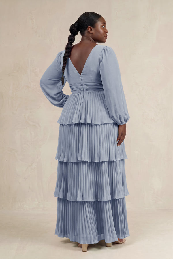 Twilight V-Neck Tiered A-Line Long Sleeve Bridesmaid Dress (2) [sizeplus] | KISSBRIDAL