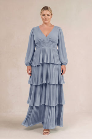 Twilight V-Neck Tiered A-Line Long Sleeve Bridesmaid Dress (3) [sizeplus] | KISSBRIDAL