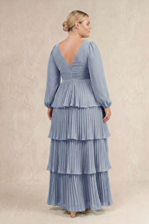 Twilight V-Neck Tiered A-Line Long Sleeve Bridesmaid Dress (4) [sizeplus] | KISSBRIDAL
