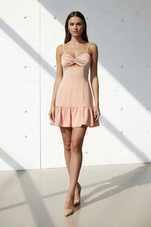 Twist - Front Ruffled Hem Mini Dress in Blush Pink - SHE IS ME