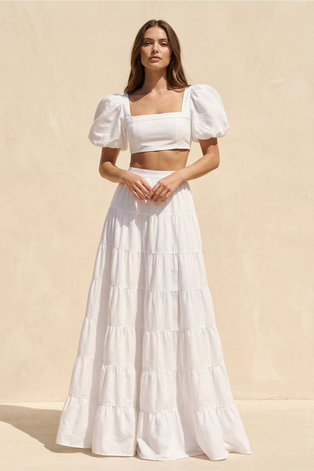 Two - Piece A - Line Satin Ruffled Wedding Dress in White - KISS BRIDAL Wedding Dresses