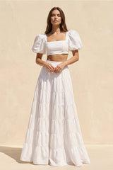 Two - Piece A - Line Satin Ruffled Wedding Dress in White - KISS BRIDAL Wedding Dresses