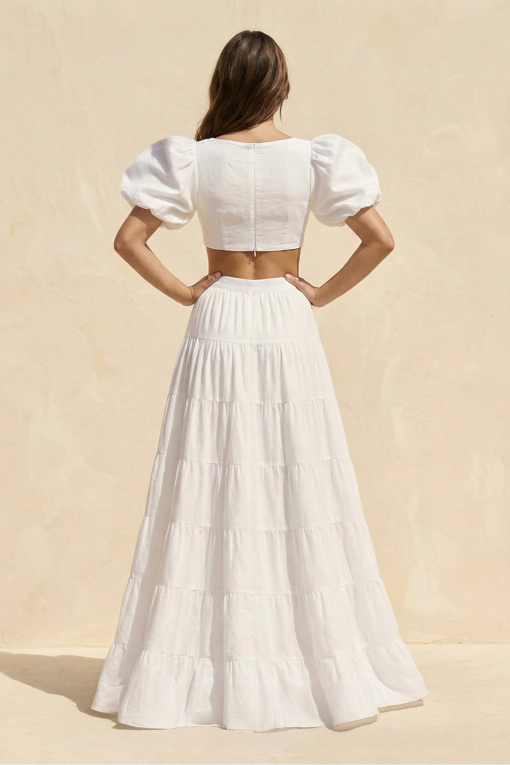 Two - Piece A - Line Satin Ruffled Wedding Dress in White - KISS BRIDAL Wedding Dresses