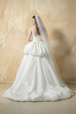 Two Piece Taffeta Ball Gown With Floral in White - SHE IS ME Wedding Dresses