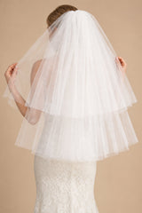 Two Tier Simple Short Wedding Veils in White - KISS BRIDAL Wedding Veils