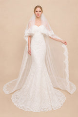 Two Tiers Lace Cathedral Veils in White - KISS BRIDAL Wedding Veils