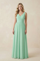 V - Neck A - Line Bridesmaid Dress with Back Bow - KISS BRIDAL Bridesmaid Dresses