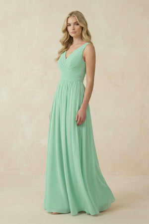 V - Neck A - Line Bridesmaid Dress with Back Bow - SHE IS ME Bridesmaid Dresses