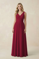 V - Neck A - Line Bridesmaid Dress with Back Bow in Berry - SHE IS ME Bridesmaid Dresses