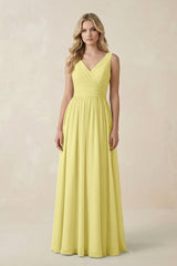 V - Neck A - Line Bridesmaid Dress with Back Bow in Buttercup - KISS BRIDAL Bridesmaid Dresses