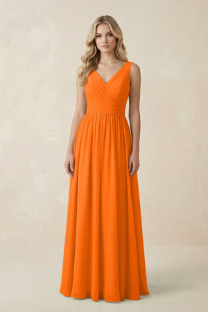 V - Neck A - Line Bridesmaid Dress with Back Bow in Cinnamon - SHE IS ME Bridesmaid Dresses