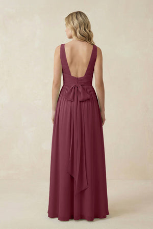 V-Neck A-Line Bridesmaid Dress with Back Bow in Desert Rose (2) | KISSBRIDAL