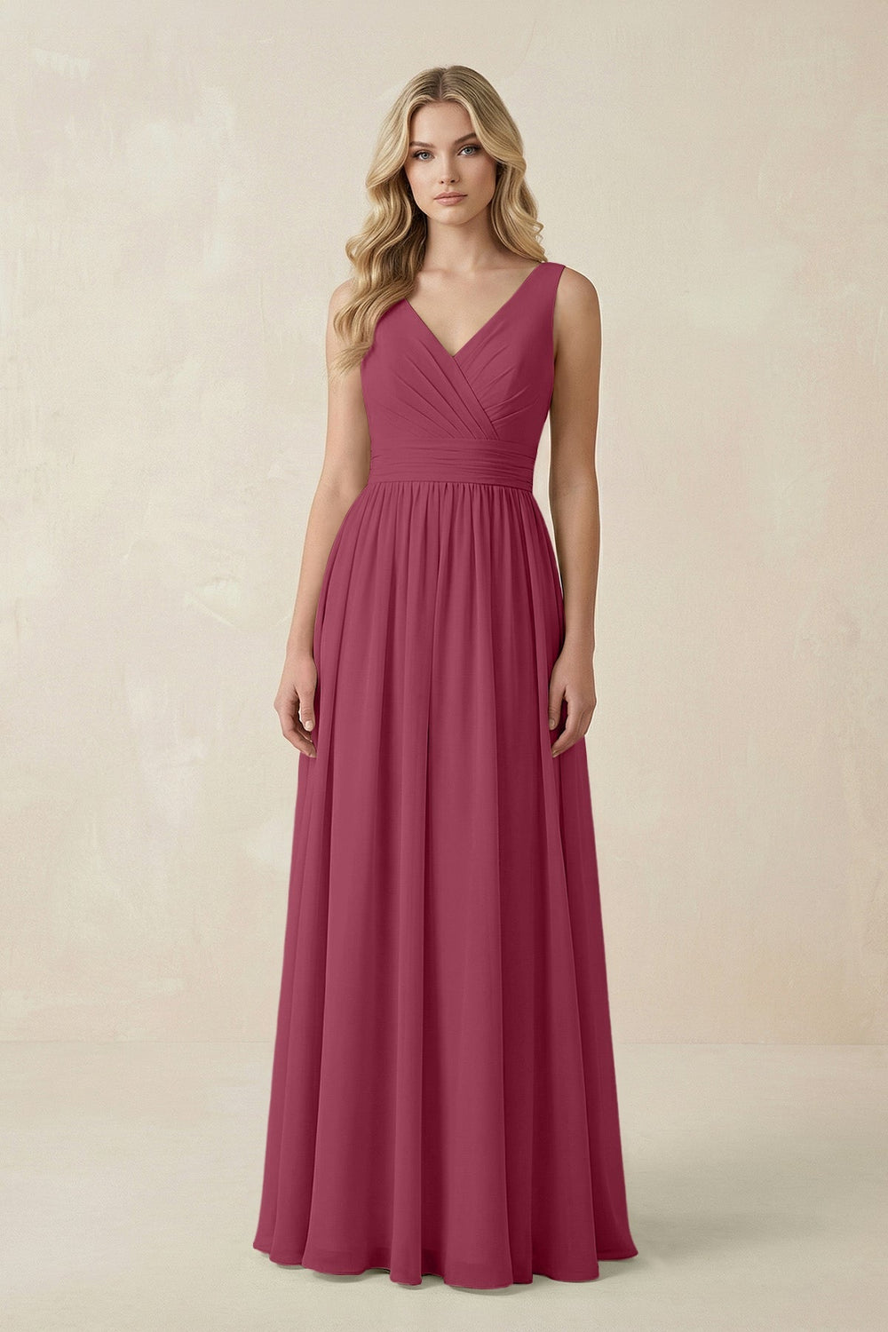 V - Neck A - Line Bridesmaid Dress with Back Bow in Desert Rose - SHE IS ME Bridesmaid Dresses