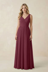 V-Neck A-Line Bridesmaid Dress with Back Bow in Desert Rose | KISSBRIDAL
