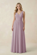 V - Neck A - Line Bridesmaid Dress with Back Bow in Dusk - SHE IS ME Bridesmaid Dresses