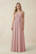 V - Neck A - Line Bridesmaid Dress with Back Bow in Dusty Rose - SHE IS ME Bridesmaid Dresses