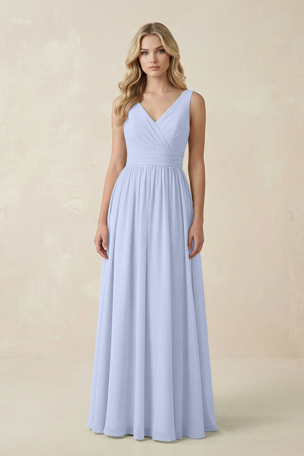 V - Neck A - Line Bridesmaid Dress with Back Bow in Ice - SHE IS ME Bridesmaid Dresses