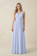 V - Neck A - Line Bridesmaid Dress with Back Bow in Ice - SHE IS ME Bridesmaid Dresses