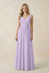 V - Neck A - Line Bridesmaid Dress with Back Bow in Lavender - KISS BRIDAL Bridesmaid Dresses