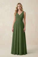 V-Neck A-Line Bridesmaid Dress with Back Bow in Moss | KISSBRIDAL