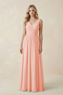 V - Neck A - Line Bridesmaid Dress with Back Bow in Rose Petal - SHE IS ME Bridesmaid Dresses