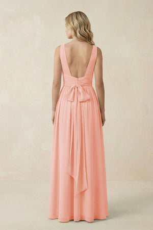 V - Neck A - Line Bridesmaid Dress with Back Bow in Rose Petal - SHE IS ME Bridesmaid Dresses
