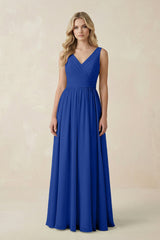 V - Neck A - Line Bridesmaid Dress with Back Bow in Royal Blue - KISS BRIDAL Bridesmaid Dresses