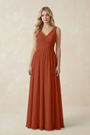 V - Neck A - Line Bridesmaid Dress with Back Bow in Spice - SHE IS ME Bridesmaid Dresses
