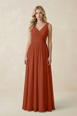 V - Neck A - Line Bridesmaid Dress with Back Bow in Spice - KISS BRIDAL Bridesmaid Dresses
