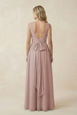 V-Neck A-Line Bridesmaid Dress with Back Bow in Toffee (2) | KISSBRIDAL