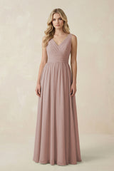 V-Neck A-Line Bridesmaid Dress with Back Bow in Toffee | KISSBRIDAL