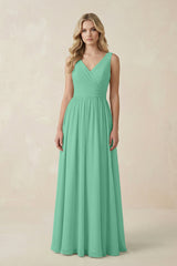 V - Neck A - Line Bridesmaid Dress with Back Bow in Turquoise - KISS BRIDAL Bridesmaid Dresses