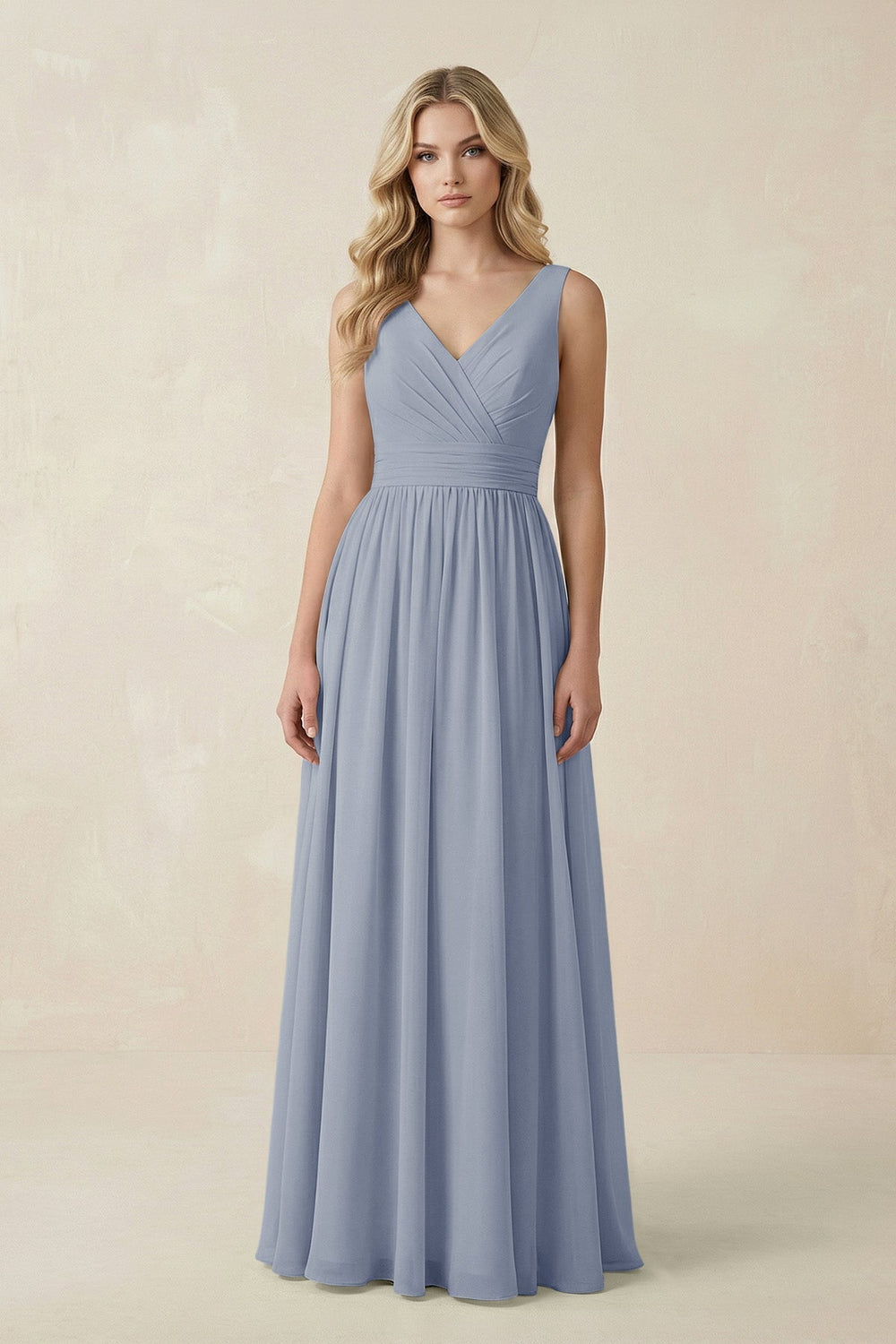 V - Neck A - Line Bridesmaid Dress with Back Bow in Twilight - SHE IS ME Bridesmaid Dresses