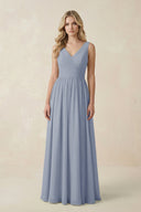 V - Neck A - Line Bridesmaid Dress with Back Bow in Twilight - SHE IS ME Bridesmaid Dresses