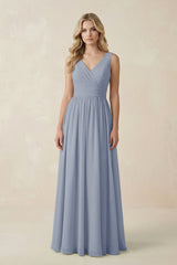 V - Neck A - Line Bridesmaid Dress with Back Bow in Twilight - KISS BRIDAL Bridesmaid Dresses