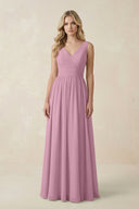 V - Neck A - Line Bridesmaid Dress with Back Bow in Vintage Mauve - KISS BRIDAL Bridesmaid Dresses