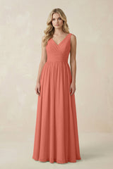 V - Neck A - Line Bridesmaid Dress with Back Bow in Wild Rose - KISS BRIDAL Bridesmaid Dresses