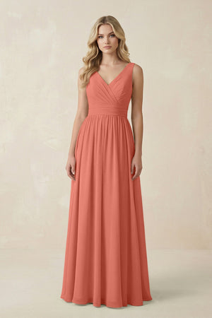 V - Neck A - Line Bridesmaid Dress with Back Bow in Wild Rose - SHE IS ME Bridesmaid Dresses