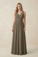 V - Neck A - Line Bridesmaid Dress with Back Bow in Willow Green - KISS BRIDAL Bridesmaid Dresses