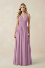 V - Neck A - Line Bridesmaid Dress with Back Bow in Wisteria - KISS BRIDAL Bridesmaid Dresses
