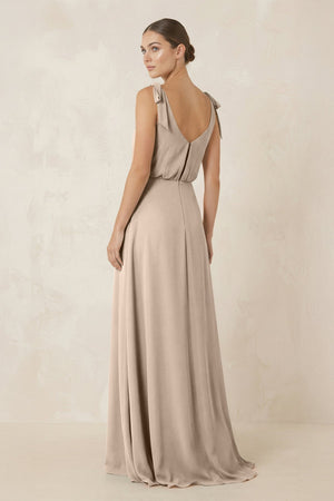 V - Neck A - Line Chiffon Bridesmaid Dress in Almond - SHE IS ME Bridesmaid Dresses
