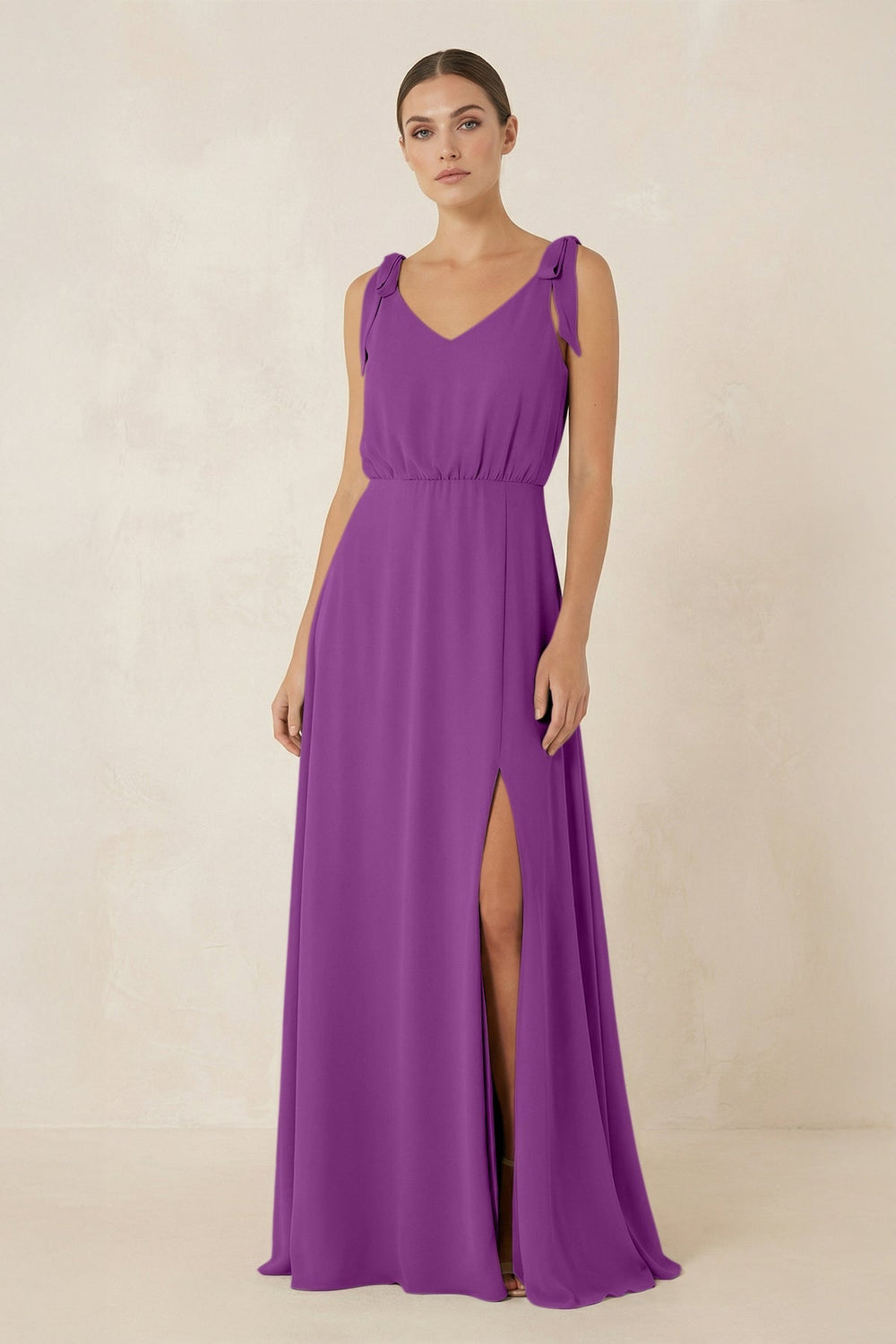 V - Neck A - Line Chiffon Bridesmaid Dress in Amethyst - SHE IS ME Bridesmaid Dresses