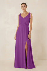 V - Neck A - Line Chiffon Bridesmaid Dress in Amethyst - KISS BRIDAL Bridesmaid Dresses
