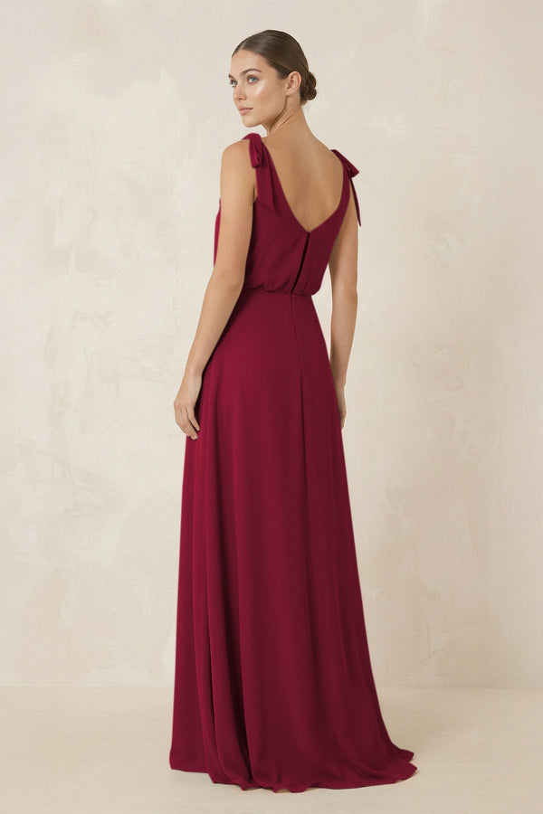 V - Neck A - Line Chiffon Bridesmaid Dress in Berry - SHE IS ME Bridesmaid Dresses