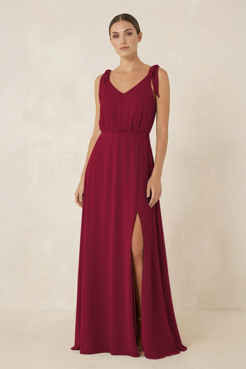 V - Neck A - Line Chiffon Bridesmaid Dress in Berry - SHE IS ME Bridesmaid Dresses